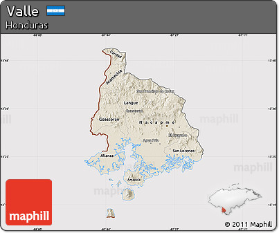 Shaded Relief Map of Valle, cropped outside