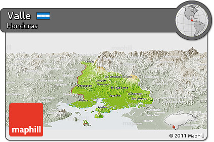 Physical Panoramic Map of Valle, lighten, semi-desaturated