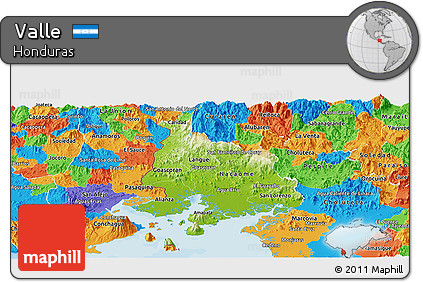 Physical Panoramic Map of Valle, political outside