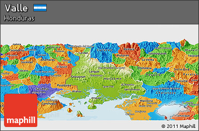 Physical Panoramic Map of Valle, political outside