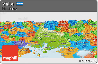 Physical Panoramic Map of Valle, political outside