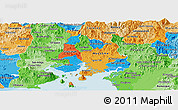 Political Panoramic Map of Valle, political shades outside