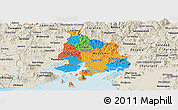 Political Panoramic Map of Valle, shaded relief outside