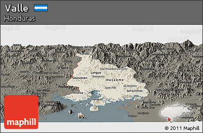 Shaded Relief Panoramic Map of Valle, darken