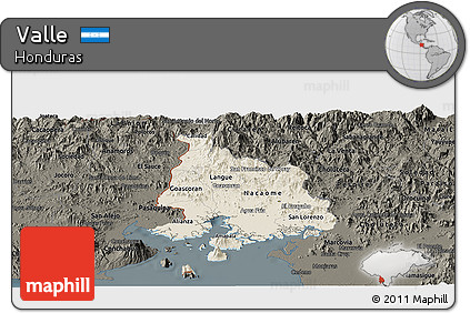 Shaded Relief Panoramic Map of Valle, darken