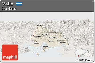 Shaded Relief Panoramic Map of Valle, lighten