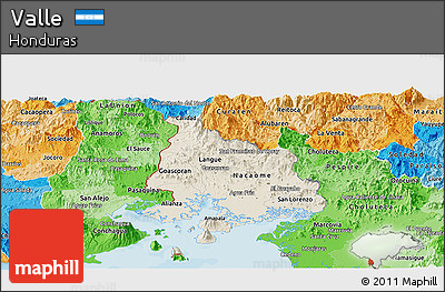 Shaded Relief Panoramic Map of Valle, political shades outside