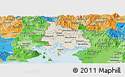 Shaded Relief Panoramic Map of Valle, political shades outside