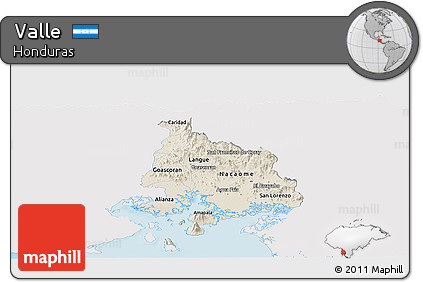 Shaded Relief Panoramic Map of Valle, single color outside