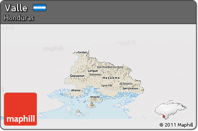 Shaded Relief Panoramic Map of Valle, single color outside