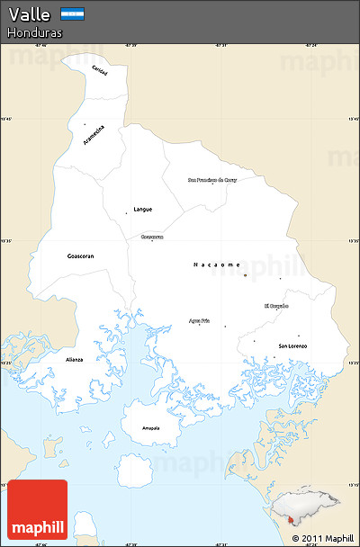 Classic Style Simple Map of Valle, single color outside