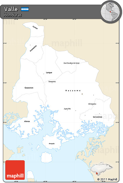 Classic Style Simple Map of Valle, single color outside