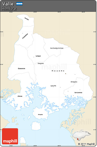 Classic Style Simple Map of Valle, single color outside