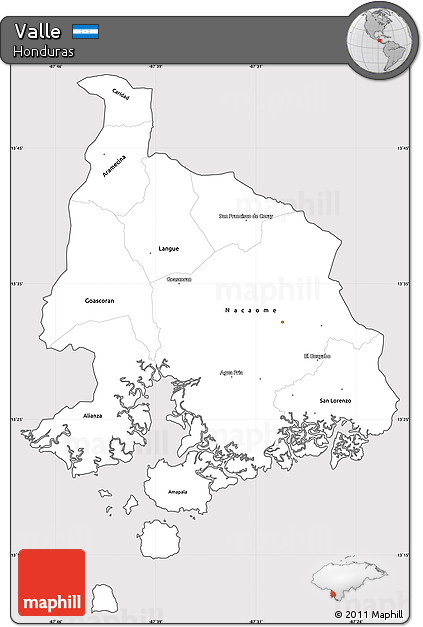Silver Style Simple Map of Valle, cropped outside