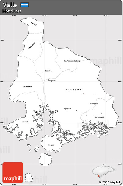 Silver Style Simple Map of Valle, cropped outside