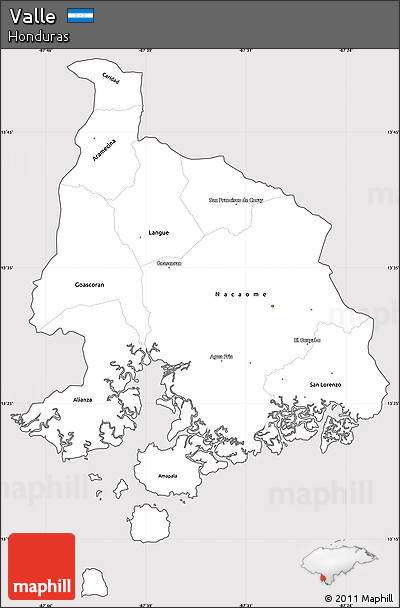 Silver Style Simple Map of Valle, cropped outside