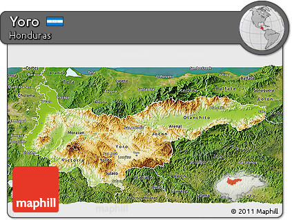 Physical 3D Map of Yoro, satellite outside