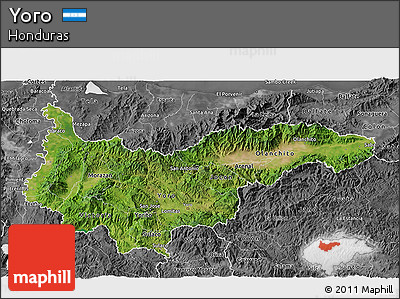 Satellite 3D Map of Yoro, desaturated