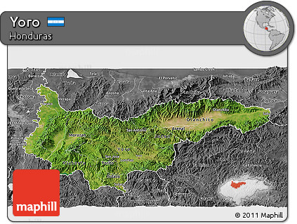Satellite 3D Map of Yoro, desaturated
