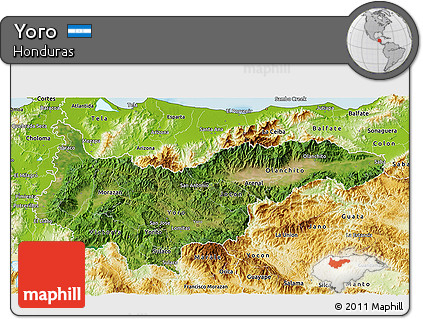 Satellite 3D Map of Yoro, physical outside
