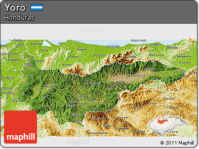 Satellite 3D Map of Yoro, physical outside