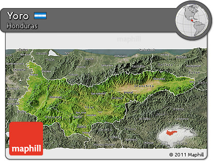 Satellite 3D Map of Yoro, semi-desaturated
