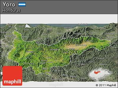 Satellite 3D Map of Yoro, semi-desaturated