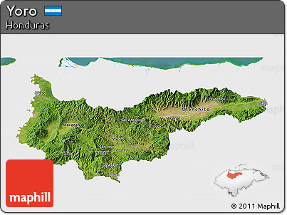Satellite 3D Map of Yoro, single color outside