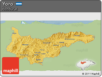 Savanna Style 3D Map of Yoro, single color outside