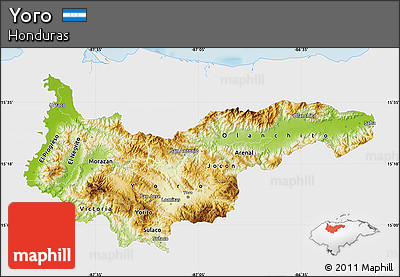 Physical Map of Yoro, single color outside