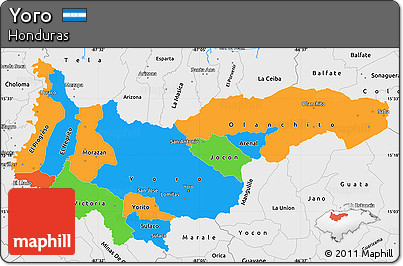 Political Simple Map of Yoro, single color outside, borders and labels