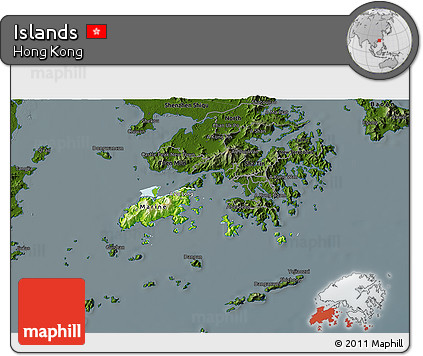 Physical 3D Map of Islands, darken