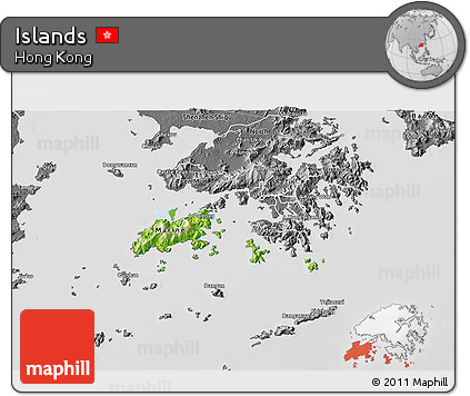 Physical 3D Map of Islands, desaturated