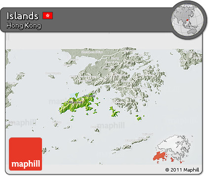 Physical 3D Map of Islands, lighten, semi-desaturated