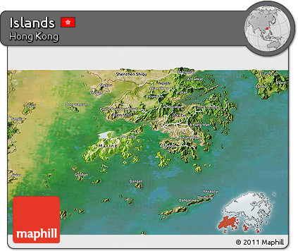 Physical 3D Map of Islands, satellite outside