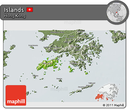 Physical 3D Map of Islands, semi-desaturated