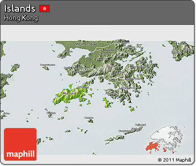 Physical 3D Map of Islands, semi-desaturated