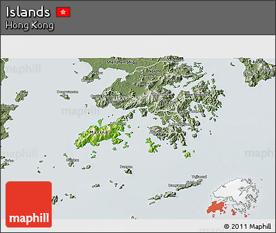 Physical 3D Map of Islands, semi-desaturated