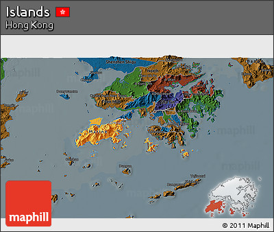 Political 3D Map of Islands, darken