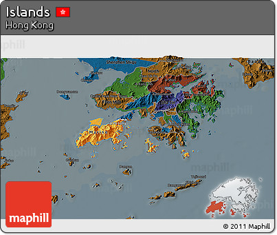 Political 3D Map of Islands, darken