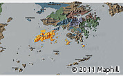 Political 3D Map of Islands, darken, semi-desaturated