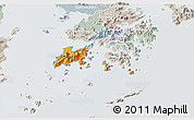 Political 3D Map of Islands, lighten, semi-desaturated