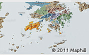 Political 3D Map of Islands, semi-desaturated