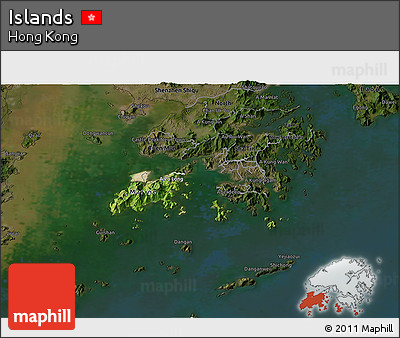 Satellite 3D Map of Islands, darken