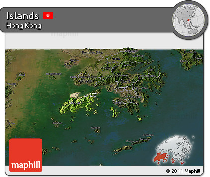 Satellite 3D Map of Islands, darken