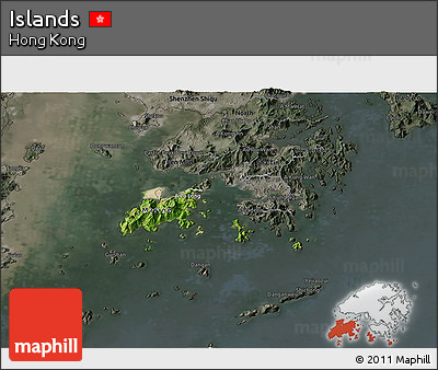 Satellite 3D Map of Islands, darken, semi-desaturated