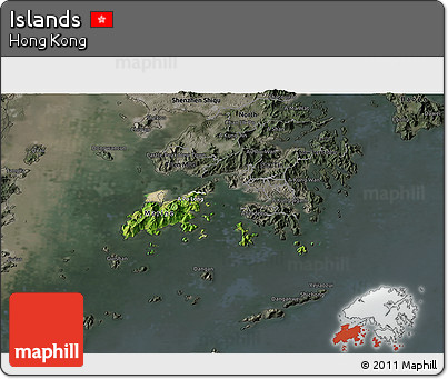 Satellite 3D Map of Islands, darken, semi-desaturated