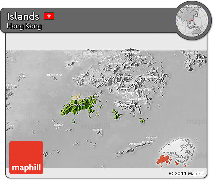 Satellite 3D Map of Islands, lighten, desaturated