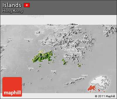 Satellite 3D Map of Islands, lighten, desaturated