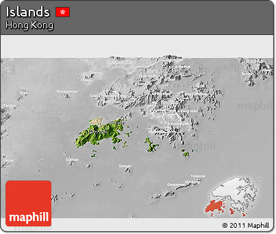 Satellite 3D Map of Islands, lighten, desaturated